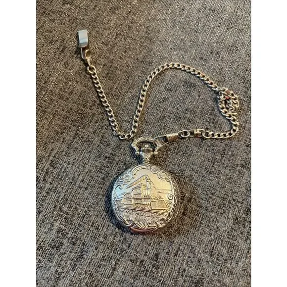 Details Pocket Watch Steam Train Locomotive Alloy Quartz Movement Chain Watch - Picture 8 of 8